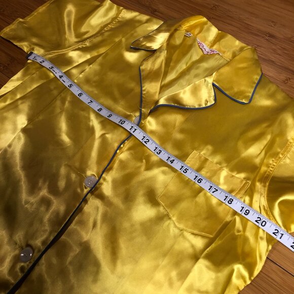 Vintage Daisy Yellow Satin Pajamas Petite XS S High Waisted Retro Easter Egg - Picture 5 of 14